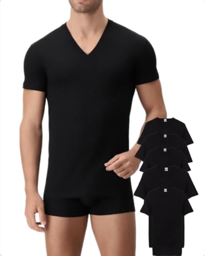 Intimo College 5/10 Maglietta Intima Uomo in Puro 100% Cotone Pettinato Made in Italy di qualità Traspiranti Scollo a v e Girocollo (IT, Testo, L, Regular, Regular, 5Pz Nero Scollo a V)