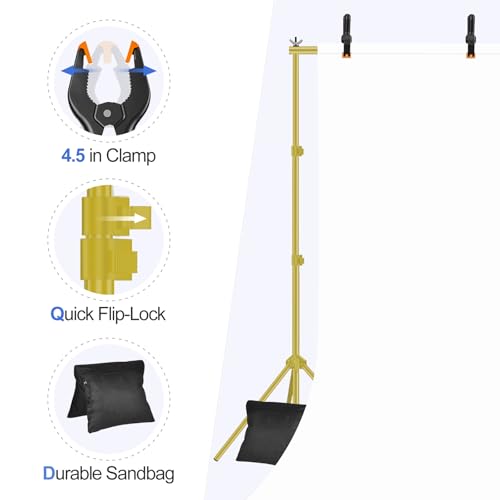 EMART Backdrop Stand 10x7ft(WxH) Photo Studio Adjustable Background Stand Support kit with 2 Crossbars, 8 Clamps, 2 Sandbags and Carry Bag for Parties, Events Decoration, Wedding -Titanium Gold by EMART - Image 4