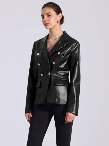 Allegra K Women's Faux PU Leather Blazers Double Breasted Motorcycle Moto Biker Jackets2