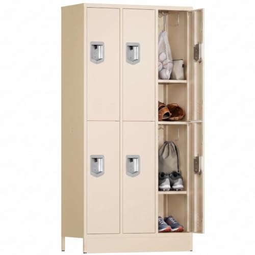 Image of BUTISOW 6 Door Metal Storage Locker for Employees, Heavy Duty Steel School | Locker with Lift Up Handle & Recessed Hasp, Gym Office Lockers with Adjustable Shelves & Hooks, Beige