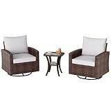 FinerFurnis 3 Piece Outdoor Swivel Rocking Chair Set with Side Table - Wicker Swivel Glider Rocker Chairs, High Back Comfy Outdoor Rocking Chairs, Patio Furniture Sets for Porch, Deck, Yard, Poolside