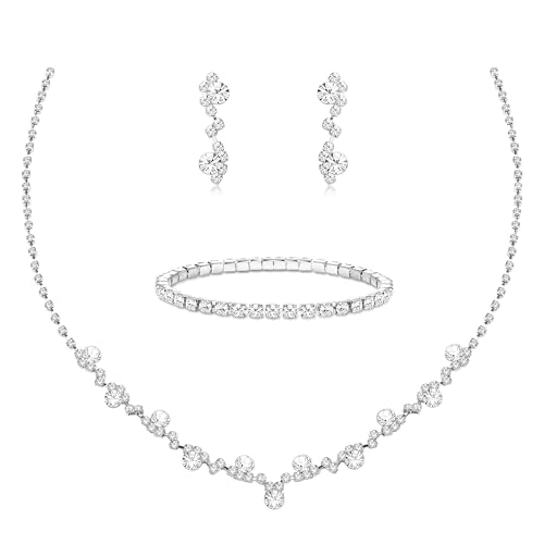 Conjunto de joyería de novia con collar de strass pulsera y pendientes de gota para boda