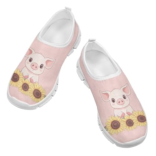 Sunflower Pig Shoes for Girls Big Kid Cute Slip On Tennis Shoes Little Girls Tulip Flower Gym Athletic Shoes Acitve Child Easter Holiday Shoes Purple,Size 31