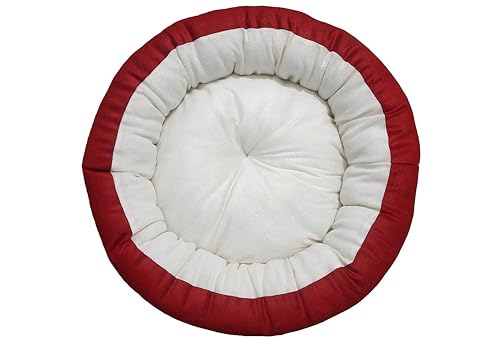 Image of Medium Size Dog Bed for Medium Size Dogs, Puppies, Kitten and cat Bed Velvet Fabric Dual Color Red-Cream Anti Skid Bottom Washable Export Quality Pet Bed