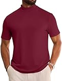 Vssjavun Men's Mock Turtleneck T Shirt Short Sleeve Solid Basic Tee Soft Casual Pullover Top Wine Red