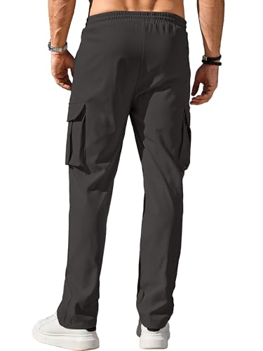 Comdecevis Men'S Casual Cargo Pants Workout Joggers Stretch Sweatpants Hiking Drawstring Tactical Pants With Multi Pockets Dark Grey thumb #2