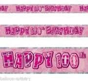 100TH BIRTHDAY BANNER (NEW UNIQUE PINK hol) 12FT LONG by Every-occasion-party-supplies