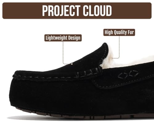 Image of Project Cloud 100% Genuine Leather Slippers for Women - Fur Lined Outdoor Slippers for Women Footwear with Memory Foam - Stylish Womens Moccasin (Cathi)