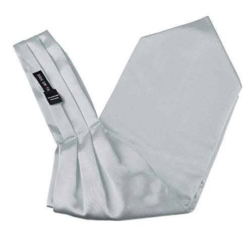 Dan Smith Silver Ascot Cravat Tie For Men Handkerchiefs Satin Solid Self Formal Cravat Scarf Hankies Evening Drc1E01H Silver #TOP5