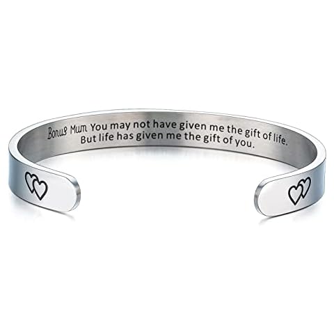 MADAOGO Bracelet for Mum, Adjustable Stainless Steel Engraved Cuff Bracelet for Women, Bonus Mum Gift for Mother's Day Cover