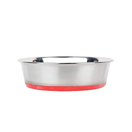 Image of Home Bargains Stainless Steel Water & Food Feeding Pet Bowl with 100% Silicon Bonded Rubber Base | Bowl for Dogs and Cats, Red
