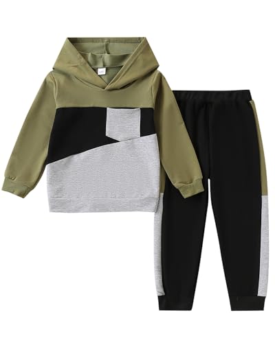 Image of Boys Sweatsuit Long Sleeve Color Block Hoodie Sweatshirt and Jogger Pants 2PC Sets Fall Clothes (Sizes: 4-8)