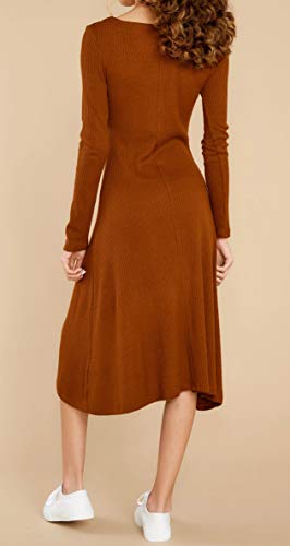 R.Vivimos Women's Winter Cotton Long Sleeves V-Neck Casual Button Down Knit Sweater Midi Dress2