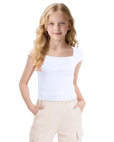Crop Tops for Girls Short Sleeve Shirt Girls Summer Tops Square Neck Slim Fit Tops Basic Tee2