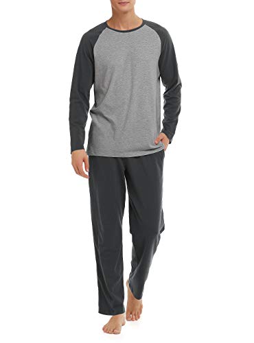 DAVID ARCHY Men's Cotton Raglan Sleepwear Long Sleeve Top & Bottom Pajama Lounge Set (M, Dark Gray)