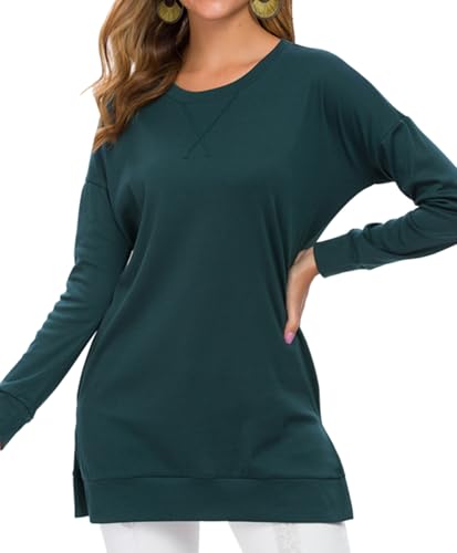 Image of levaca Women's Fall Long Sleeve Side Split Loose Blouses Casual Pullover Tunic Tops