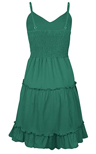 Image of FANCYINN Women Floral Casual Tiered Mini Dresses Spaghetti Strap V Neck Backless A Line Swing Short Dress with Pockets