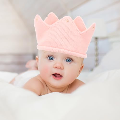 Baby Boy Girl Crown Hat Baby Birthday Party Crown Headband Hat Knitted Crochet Winter Warm Beanie Cap for Kids Children Girls Boys Pink Medium4