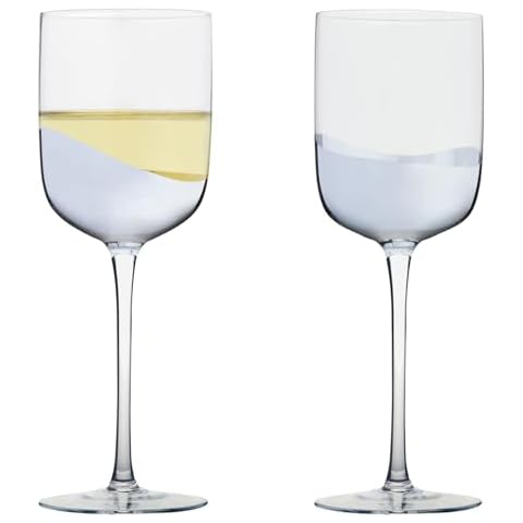 Anton Studio Designs Wave Handmade Wine Glasses Perfect for Red Wine, White Wine, Water, or Beverages - 13.5 oz - Silver - Set of 2 Elegant Wine Glasses Cover