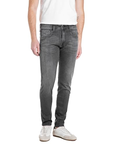 Image of Replay Anbass Slim Fit Jeans, Dark Grey, 99% Cotton Stretch Denim (UK, Waist & Inseam, 34, 32)