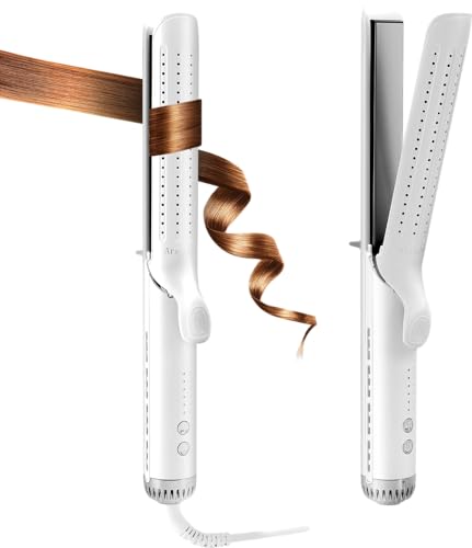 ColdAir Duo Styler with Cooling Vents | 2-in-1 Hair Curler & Straightener with Floating Plates | 5 Temp Settings for All Hair Types (Pink, White) (White)