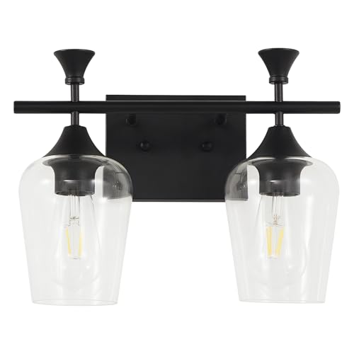Bathroom Light Fixtures (2-Light, 14 Inch), Matte Black Vanity Lights