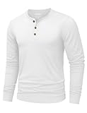 TACVASEN T Shirt für Herren Henley Langarmshirt Atmungsaktiv Baumwolle Freizeitshirts mit Knopfleiste Casual Shirts Weiß, L