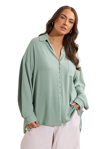 Image of EVANS Curve Sage Green Dipped Hem Oversized Shirt - Women's - Plus Size Curve