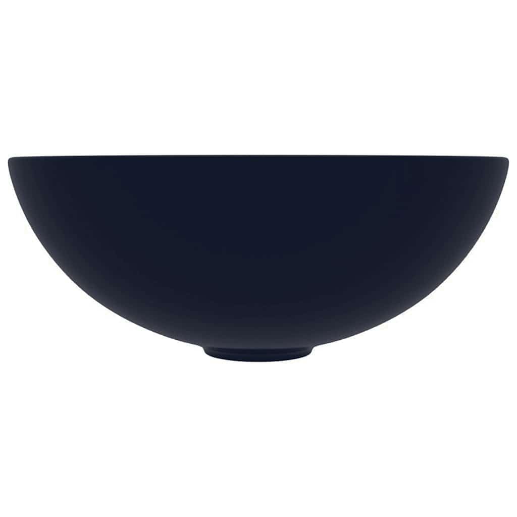 Lavabo de cerámica azul oscuro, redondo, 280 mm de diámetro, 100 mm de altura, para baño de invitados, sanitario con desagüe de 45 mm y orificio para grifo, montaje en lavabo