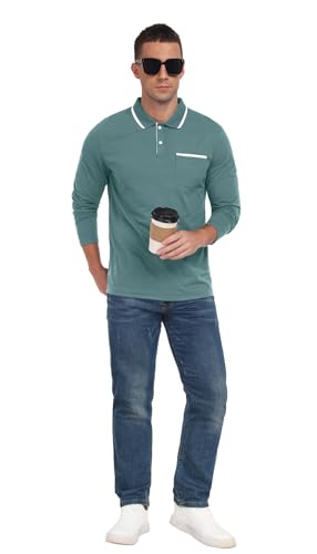 Camiseta polo para hombre Askdeer de manga larga, algodón suave, clásica con bolsillo, para golf y uso casual miniatura 5