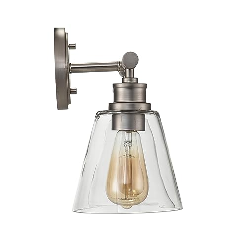 Image of Aspen Creative 62340-09-3, Three-Light Metal Bathroom Vanity Wall Light Fixture, 23-3 /4 inch Wide, Transitional Design in Brushed Nickel