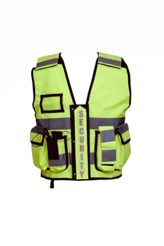 High Visibility Security Vest - Size Expandable - Reflective Neon Yellow with Pockets