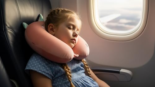 Image of Soft and Comfortable Cartoon Designed U-Shaped Kids Travel Neck Pillow for Airplane Car Flight Head Neck Support for Boys and Girls (Pack of 1, Peach)