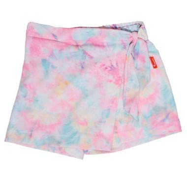Kit 2 Saias Shorts Infantil Jokenpô Nó Tie Dye Rosa + Malha Jeans Azul