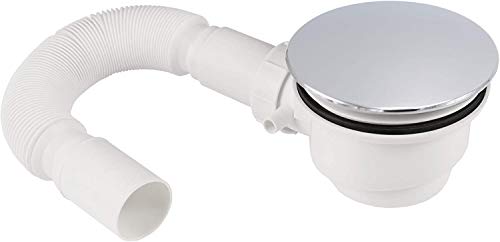 Fischer und Adamek Ablaufgarnitur Set inkl. Siphon für Duschwanne Duschtasse mit Ø 90 mm Ablaufloch, Haarsieb, DIN Anschluss, Verstellbarer Flexschlauch Länge 30-80cm