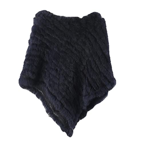 WSPDSD Vraie fourrure tricotée poncho gilet mode Wrap manteau Vtg châle dame fourrure naturelle fête de mariage en gros - 2 bleu marine, taille unique,...