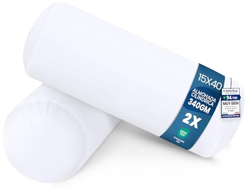 Utopia Bedding Almohada Cilíndrica 15 x 40 cm (2 Unidades), Fibra Virgen Siliconada, Cojin Cilindrico (Blanco)