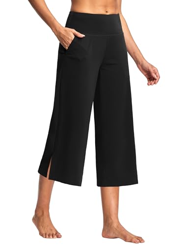 Image of ISEEGZ 15 inch /18 inch /21 inch Capri Pants for Women High Waist Wide Leg Yoga Capris with Pockets Stretchy Loose Fit Casual Workout