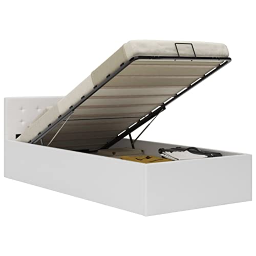Cinyiqo Cama canapé hidráulica Cuero sintético Blanco 90x200 cm, Somier, Cama es, Estructura Cama - 285516