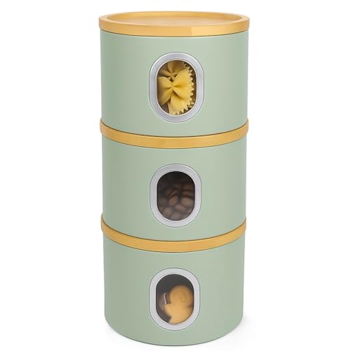 Tea, Coffee, Sugar Canister Set - Airtight Food Storage Jars with Lids & Clear Viewing Window - Stackable Kitchen Containers for Snacks, Beans and Multi Dry Food Storage (Olive Green)