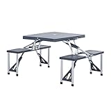 Outsunny Alu Picknick Bank Sitzgruppe Campingtisch Gartentisch mit 4 Sitzen klappbar Dunkelgrau