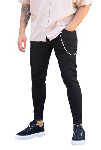 QARSH Slim Fit Black Jeans for Men with Side Chain