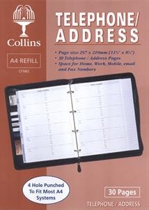 Collins A4 Telephone & Address Book Conference Folder Folio Ringbinder Refill - CF1002