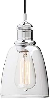 Yosoan Lighting Industrial Loft Bar Glass Shade Pendant Light Fittings, Edison Hanging Ceiling Lamp Chandelier for Kitchen Island Bedroom Dining Room (Chrome)