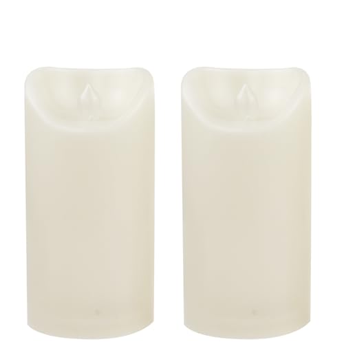 Image of Outdoor Battery Operated Flameless Candles with Auto Timer D3 inchxH6 inch 2 PCS | CANDLE CHOICE Waterproof Plastic LED Pillar Candles for Lantern Patio Garden Wedding Party Halloween Christmas Decorations