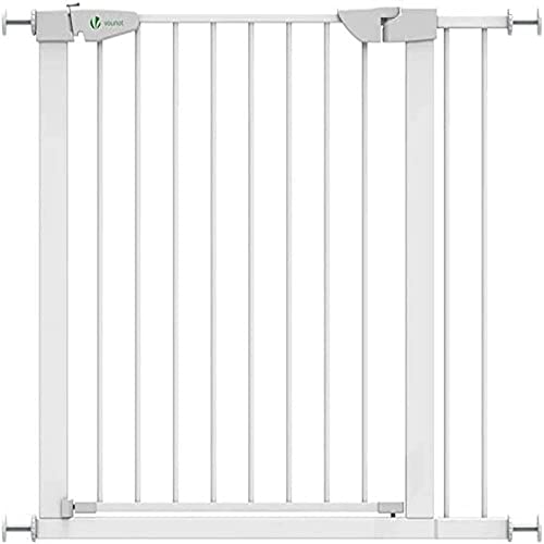 VOUNOT Treppenschutzgitter 75–96cm, ohne Bohren, Türschutzgitter für Kinder, Hunde und Katzen,Treppengitter, Magnetverschluss, 90° Stop, Weiß