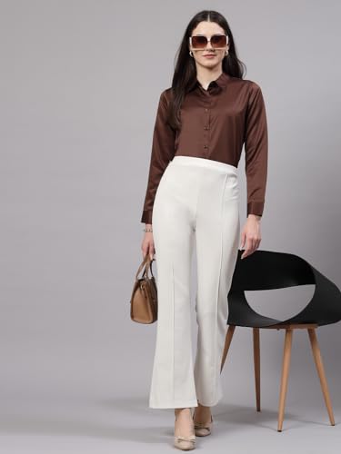 Image of Style Quotient Women Olive Satin Regular Formal Shirt