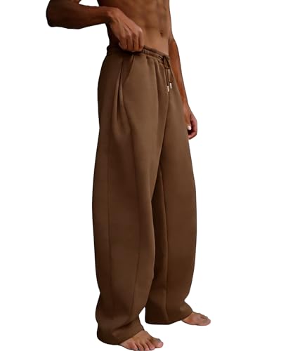 Image of Men's Baggy Sweatpants Wide Leg Fleece Lounge Joggers with Deep Pockets | Soft 65% poly 35% cotton stretch blend, outer drawstring, open bottom, relaxed fit for gym, travel, errands and daily wear