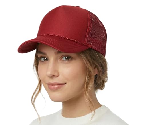 Image of NYFASHION101 Plain Mesh Trucker Hat - Breathable 6-Panel Daily Snapback Cap, Customizable Ideal for DIY Embroidery & Patches