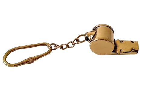Gold Antique Metal Security Guard Whistle Brass Keychain4